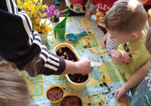 Dzieci patrzą jak należy siać nasiona